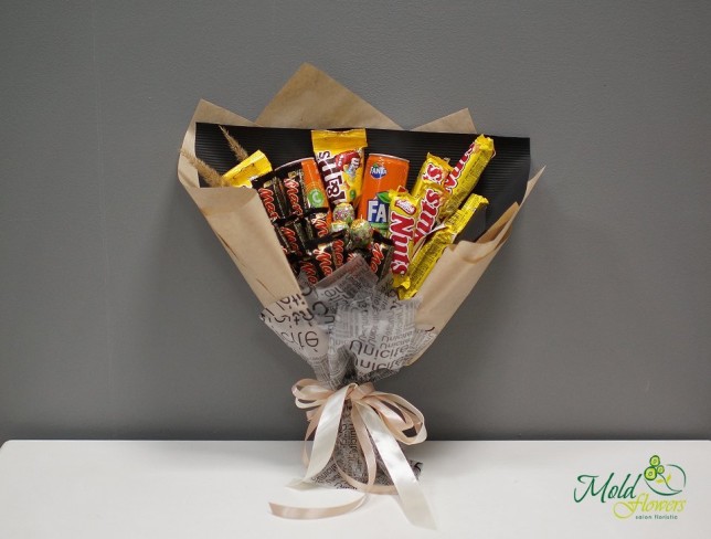 Bouquet of Mars, Nuts, M&M's, and Fanta Candies (made to order, one day) photo